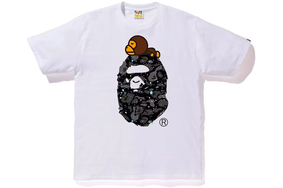 BAPE Space Camo Milo On Big Ape Glow In The Dark White T-Shirt