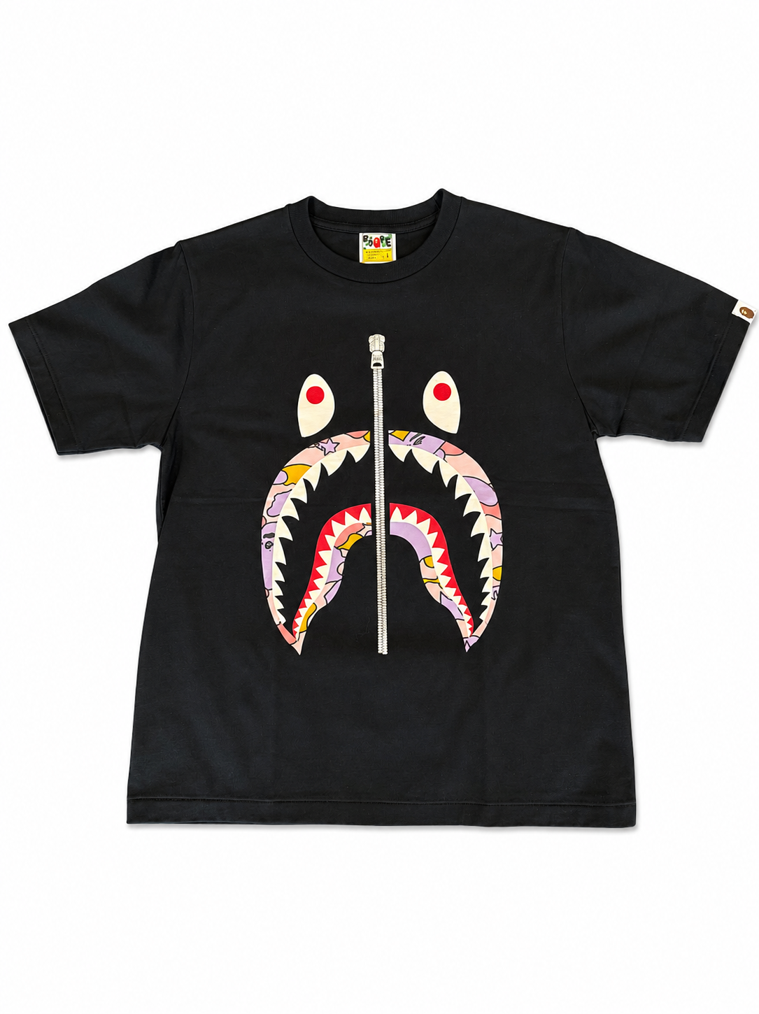 BAPE Shark Zipper Camo Black Tee (Purple/Pink) (Women)
