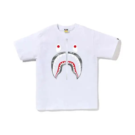 (Women) BAPE Shark Zipper Camo White T-Shirt (Black/Grey)